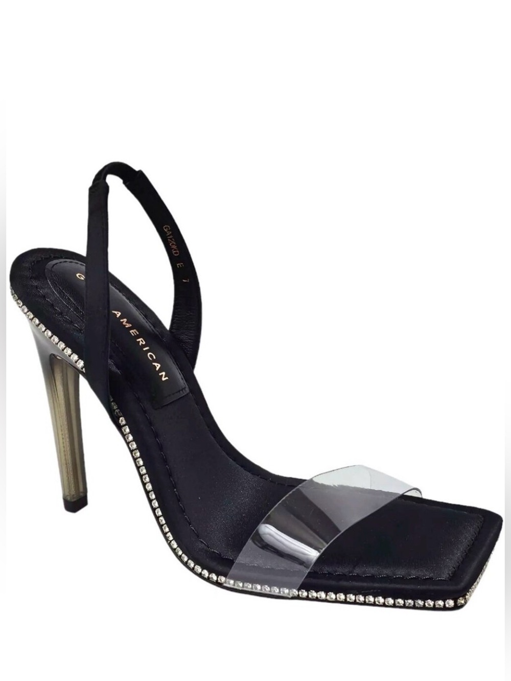 New GOOD AMERICAN Crystal Crush Lucite Sandal Rhinestones Black 6.5 MSRP $200